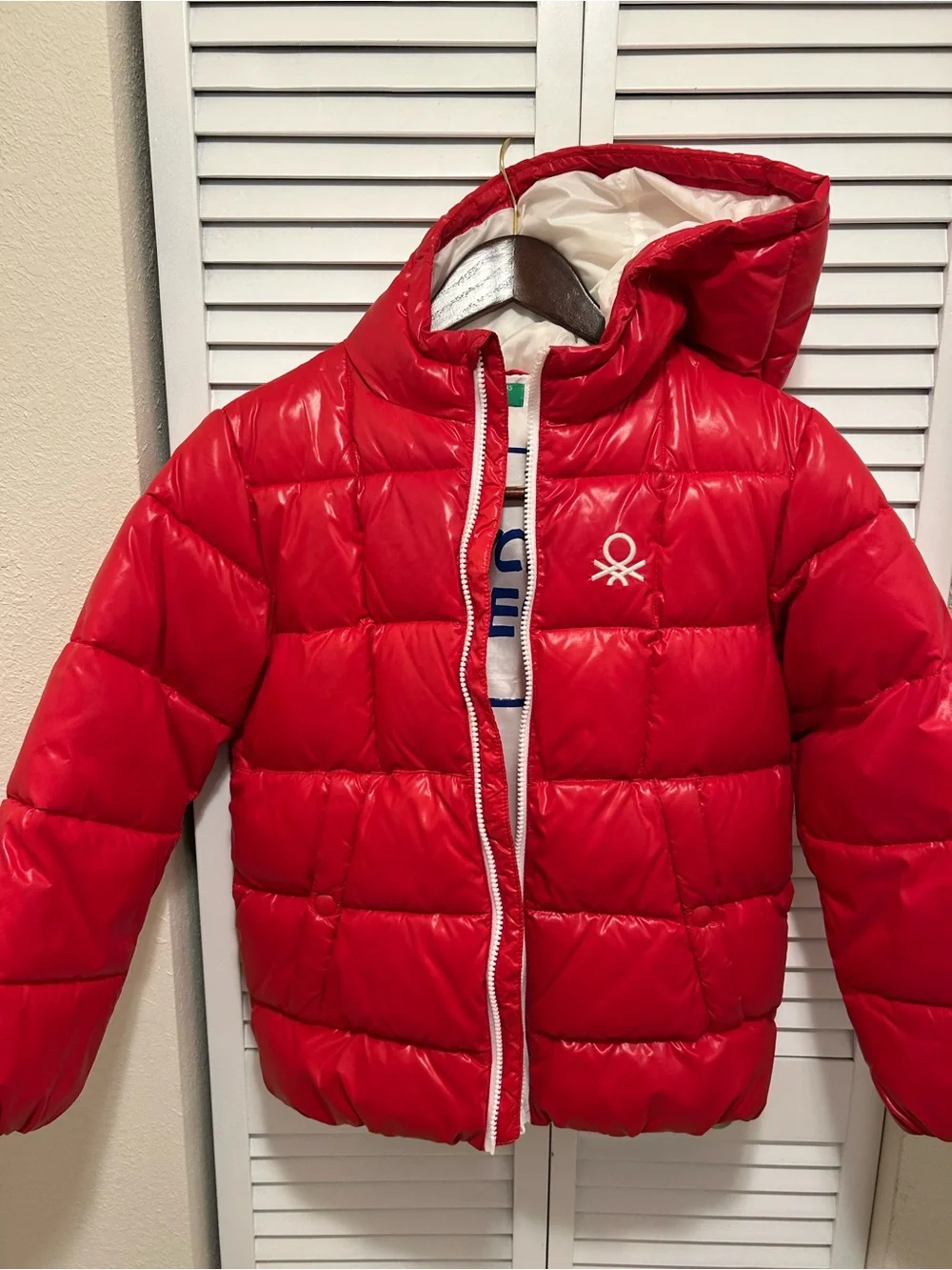 United Colors Of Benetton Bright Red Puffer Jacket with Hood